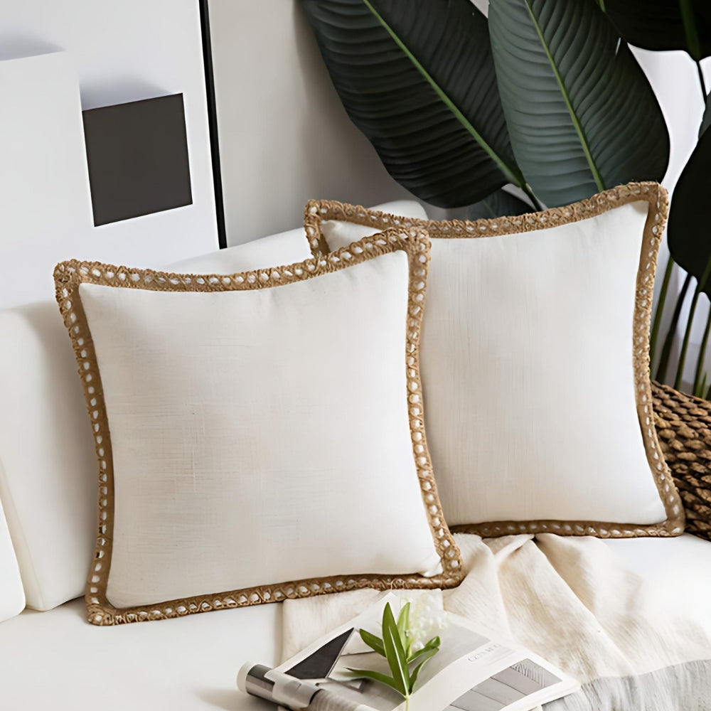 Square Linen Trim Cushion Cover Decorative Pillow Case