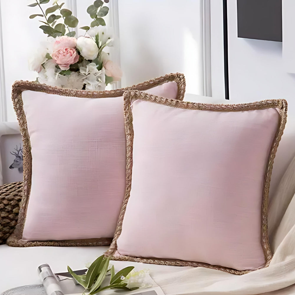 Square Linen Trim Cushion Cover Decorative Pillow Case