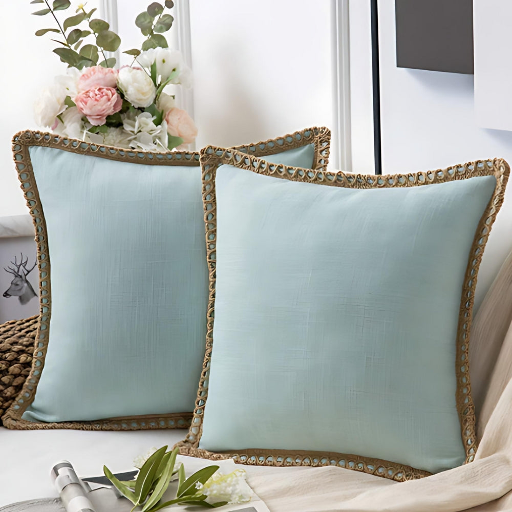 Square Linen Trim Cushion Cover Decorative Pillow Case