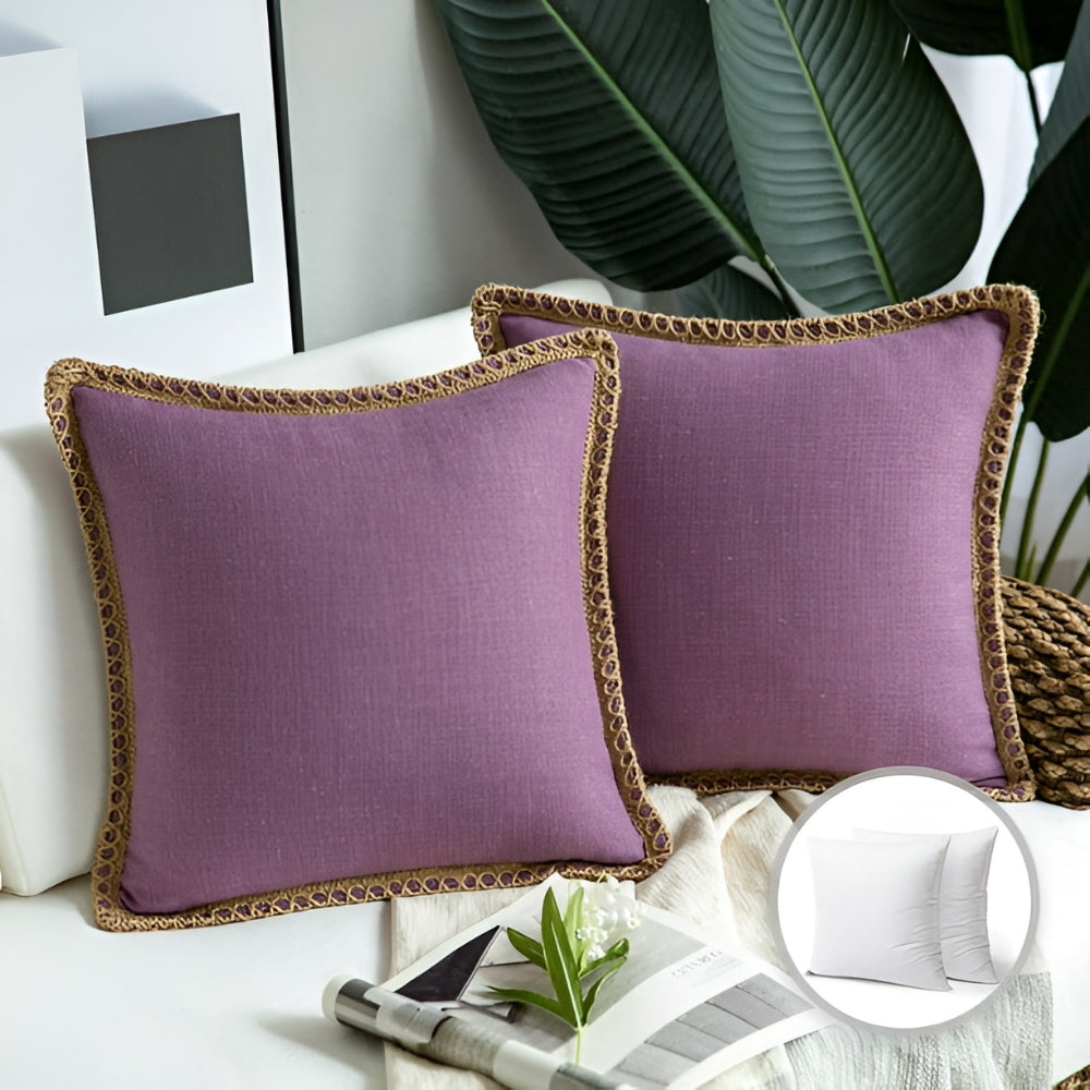 Square Linen Trim Cushion Cover Decorative Pillow Case