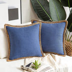 Square Linen Trim Cushion Cover Decorative Pillow Case