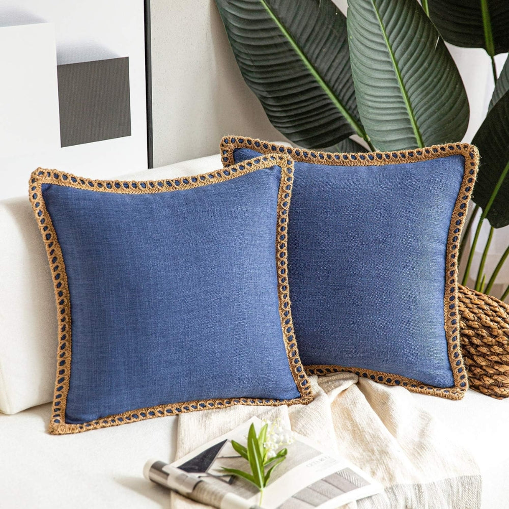 Square Linen Trim Cushion Cover Decorative Pillow Case