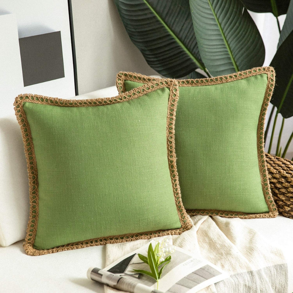 Square Linen Trim Cushion Cover Decorative Pillow Case