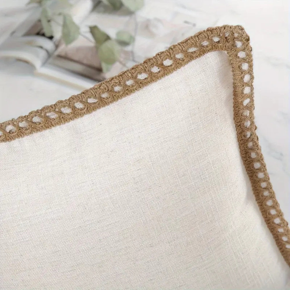 Square Linen Trim Cushion Cover Decorative Pillow Case