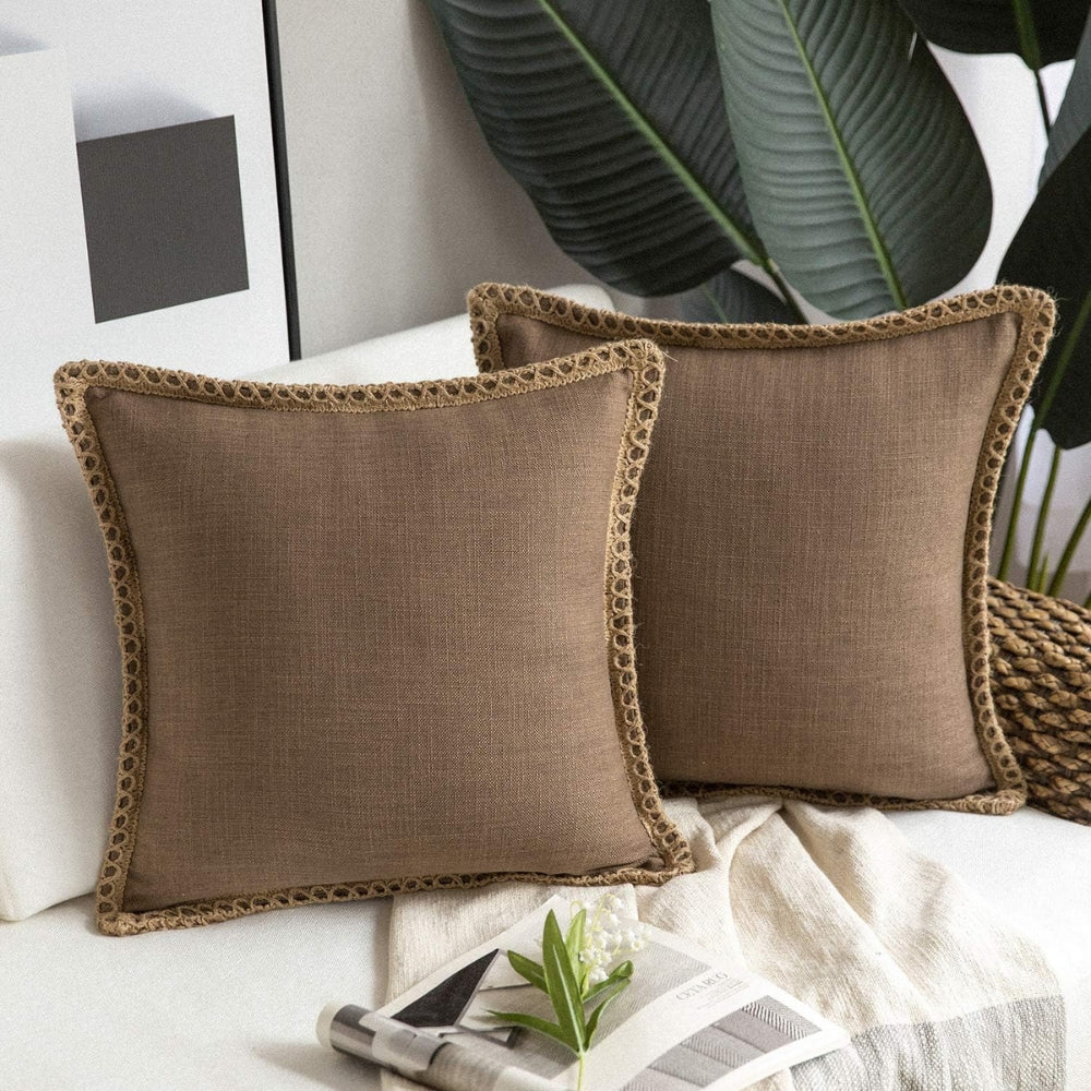 Square Linen Trim Cushion Cover Decorative Pillow Case