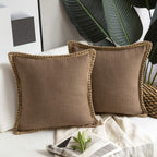 Square Linen Trim Cushion Cover Decorative Pillow Case