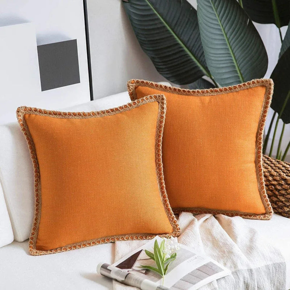 Square Linen Trim Cushion Cover Decorative Pillow Case