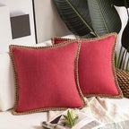 Square Linen Trim Cushion Cover Decorative Pillow Case