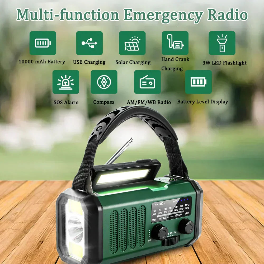 Solar Hand Crank Emergency Radio with NOAA, Power Bank, and Flashlight