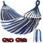 Double Canvas Hammock with Wooden Spreaders Swing Bed Anti-Roll