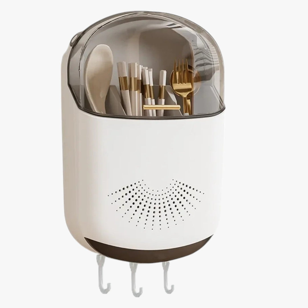 Wall-mounted Utensil Holder with Drainage and Cover