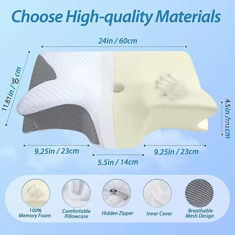 Memory Foam Cervical Orthopedic Neck Support Pillow Dual Function