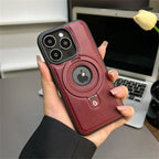 Leather MagSafe Phone Case with Fold-Out Ring Stand