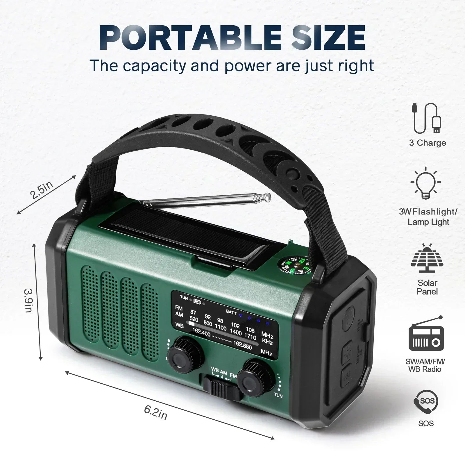 Solar Hand Crank Emergency Radio with NOAA, Power Bank, and Flashlight