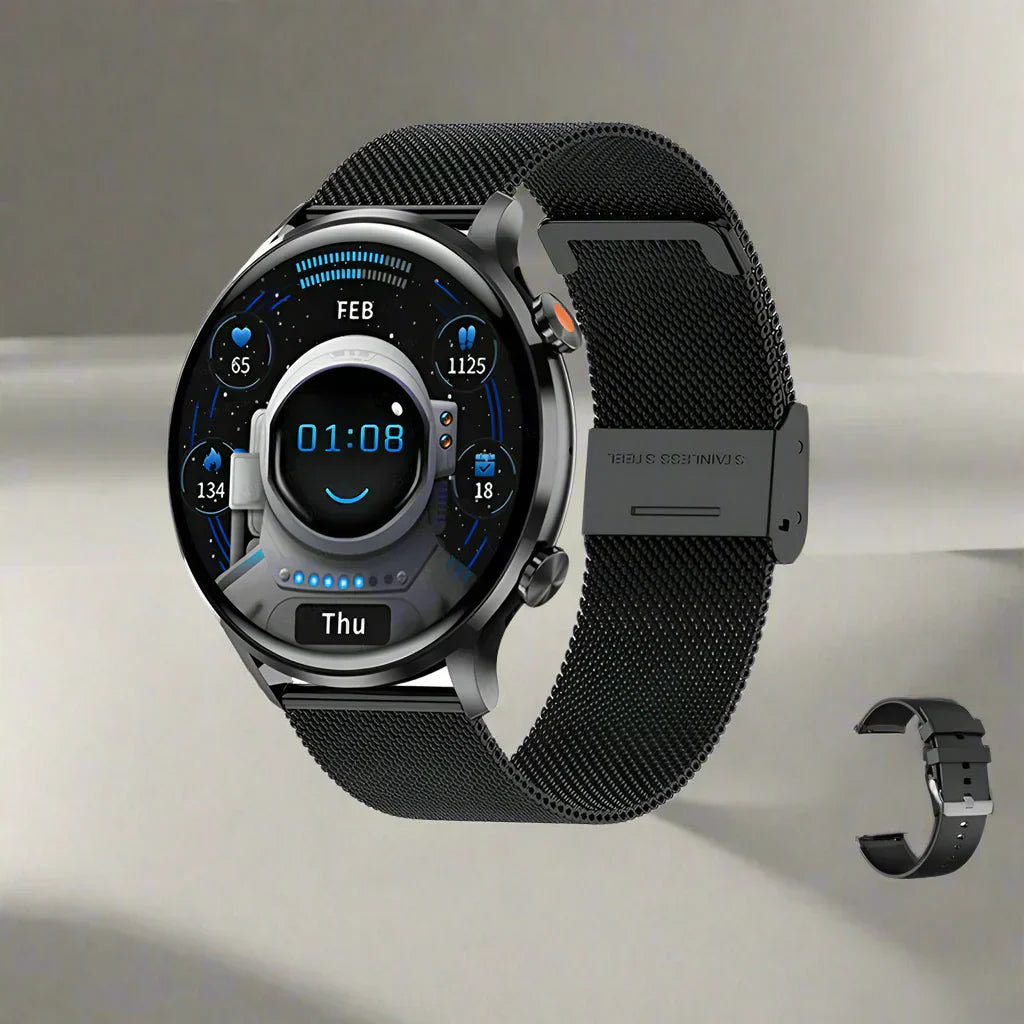 AMOLED Smartwatch Circular Fitness Tracker Bluetooth Call IP68 Waterproof