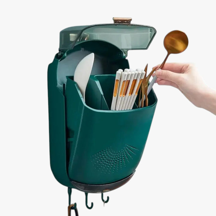 Wall-mounted Utensil Holder with Drainage and Cover