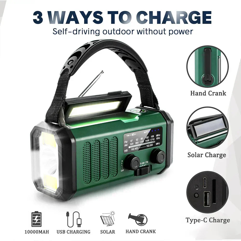 Solar Hand Crank Emergency Radio with NOAA, Power Bank, and Flashlight
