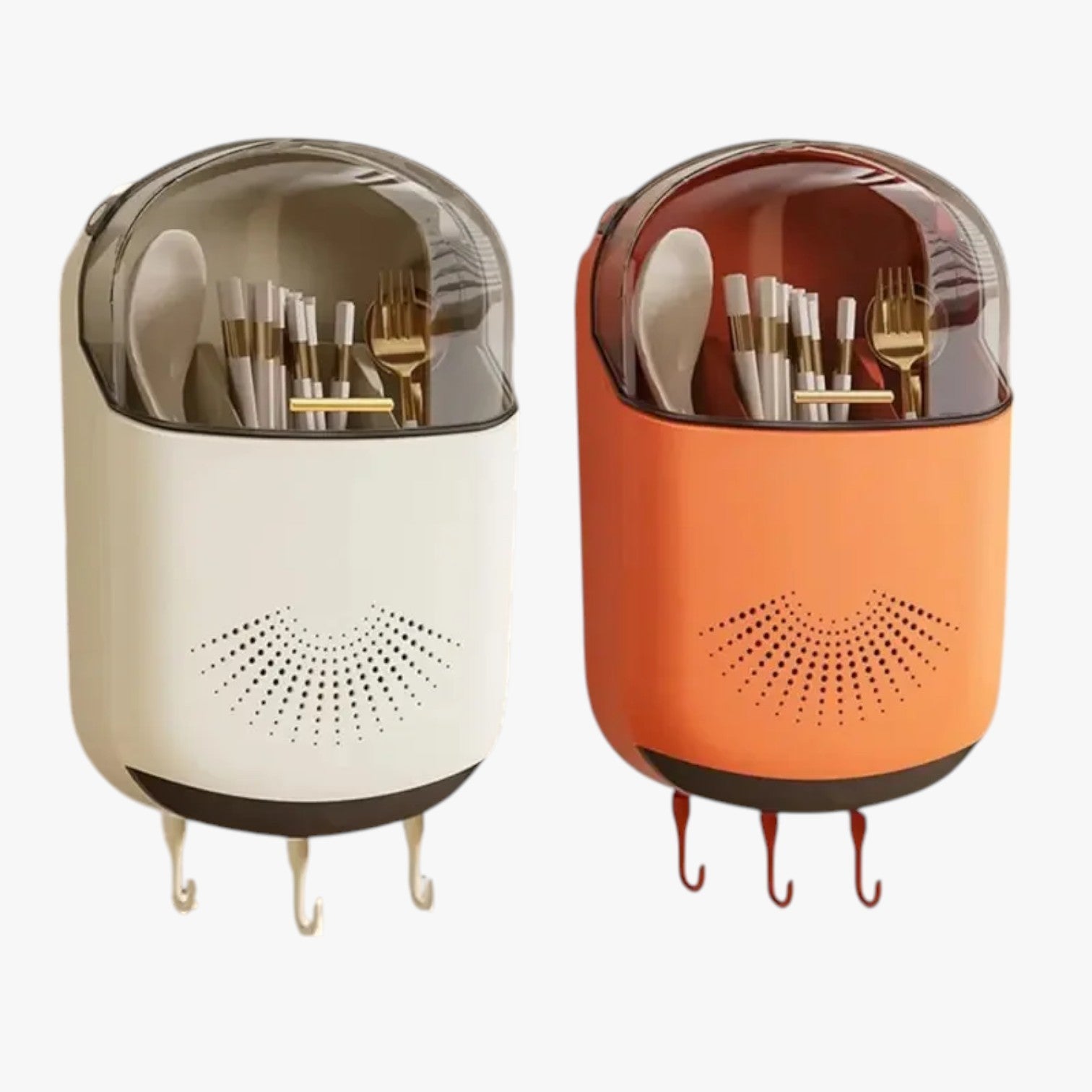 Wall-mounted Utensil Holder with Drainage and Cover