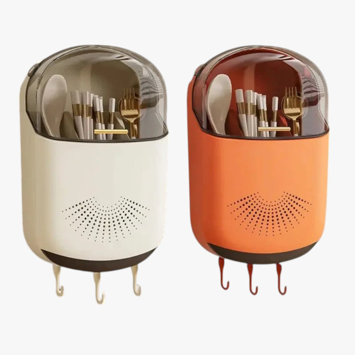 Wall-mounted Utensil Holder with Drainage and Cover