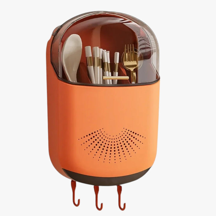 Wall-mounted Utensil Holder with Drainage and Cover