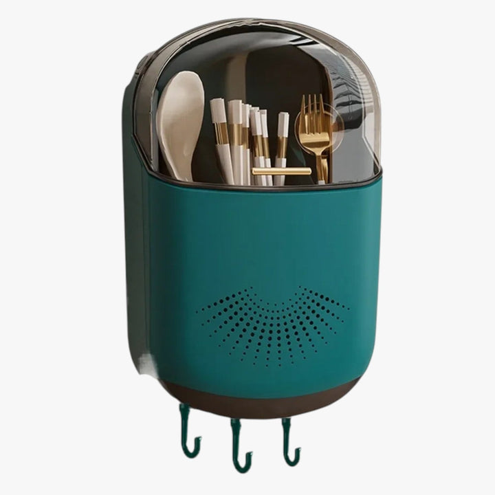 Wall-mounted Utensil Holder with Drainage and Cover