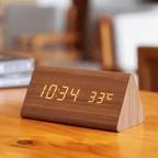 Wooden LED Digital Desk Clock Voice Control Adjustable Brightness