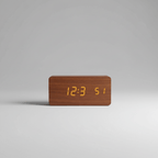 Wooden LED Digital Desk Clock Voice Control Adjustable Brightness