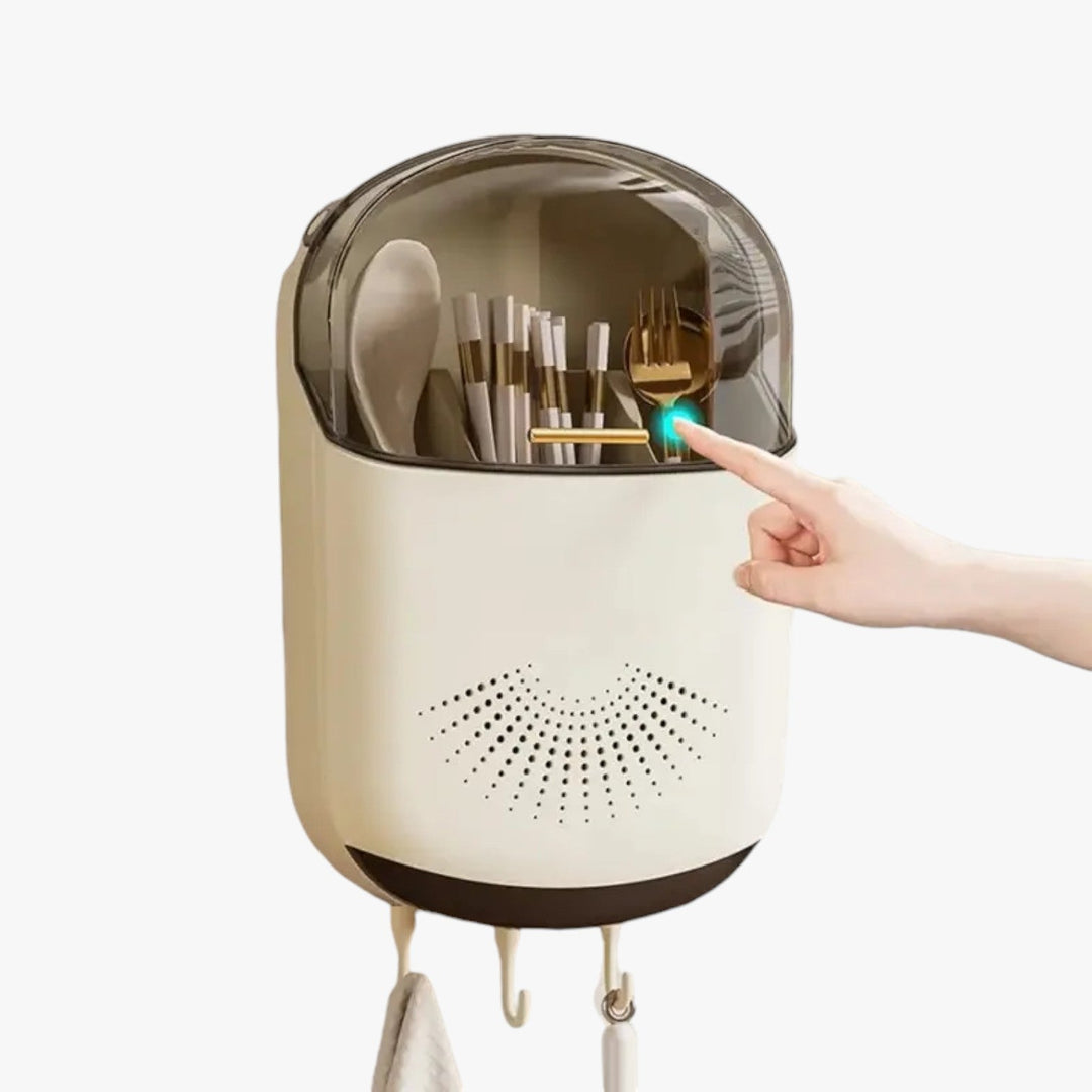 Wall-mounted Utensil Holder with Drainage and Cover