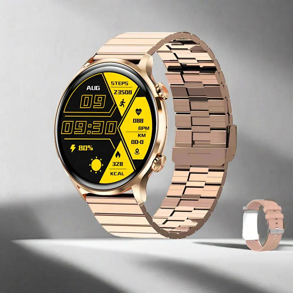 AMOLED Smartwatch Circular Fitness Tracker Bluetooth Call IP68 Waterproof