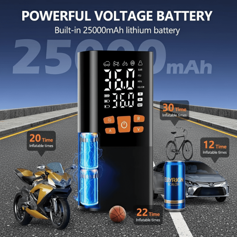 Portable Air Compressor with Digital Display and Rechargeable Battery