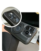 Leather MagSafe Phone Case with Fold-Out Ring Stand