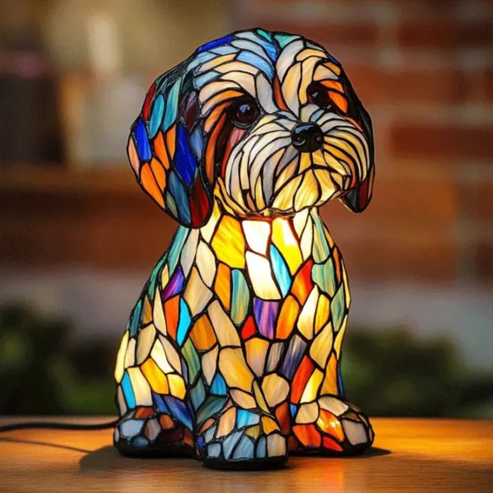 Stained Glass Dog Table Lamp Pet Table Lighting Fixture
