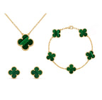 Four Leaf Clover Pendant Necklace and Earrings Jewelry Set