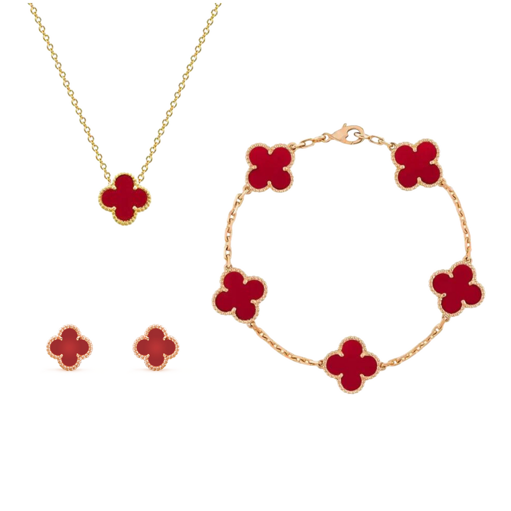 Four Leaf Clover Pendant Necklace and Earrings Jewelry Set