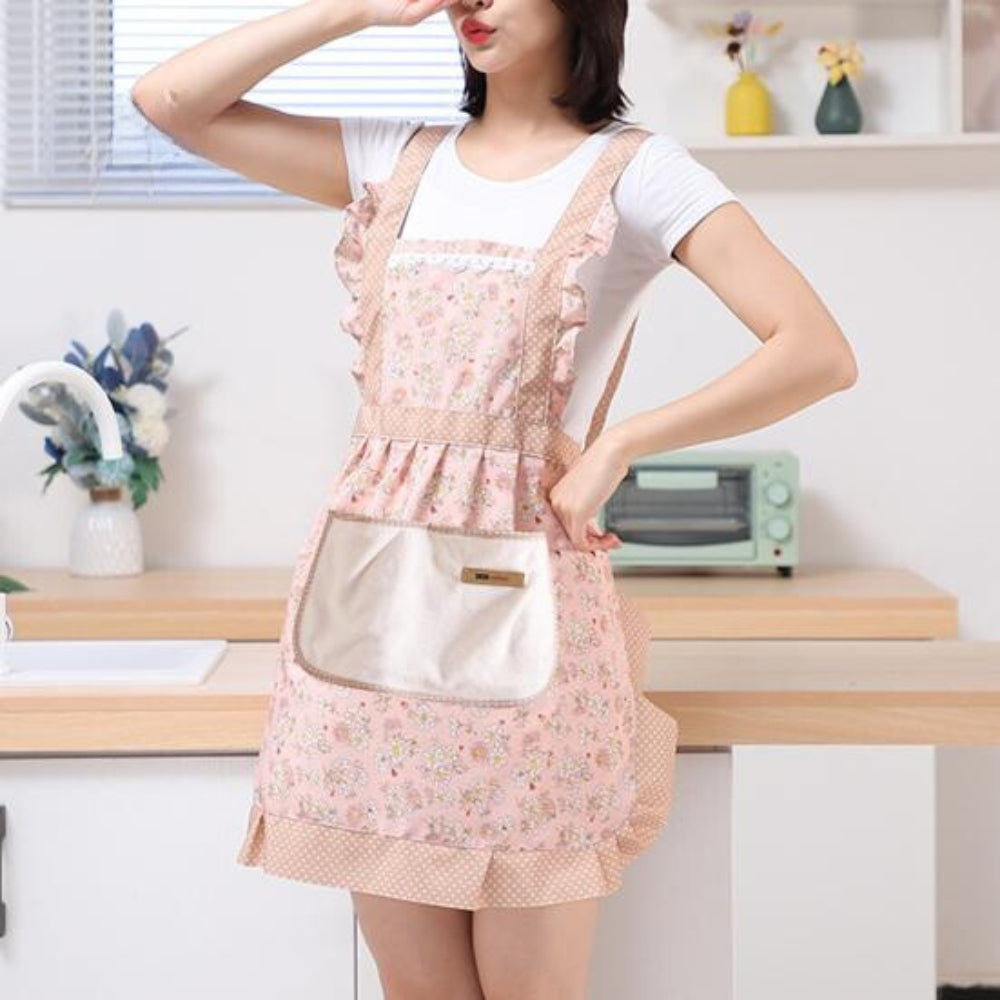 Waterproof Cotton Kitchen Apron with Neck Strap and Waist Ties