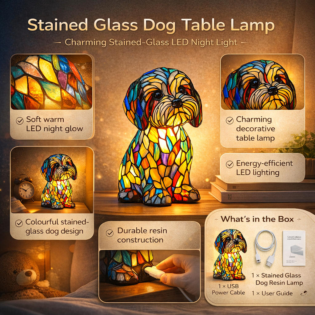 Dog Shape LED Table Lamp Stained Glass Style Night Light