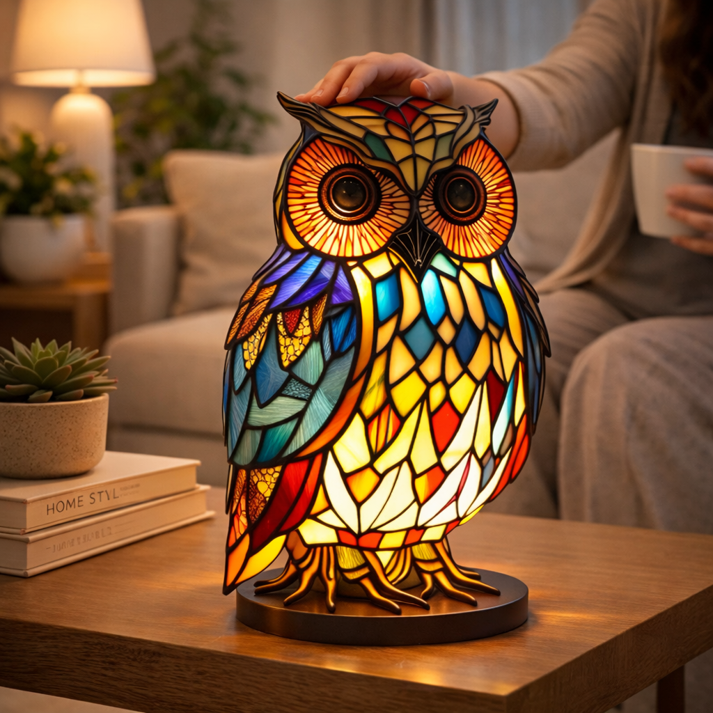 Stained Glass Mosaic Table Lamp LED Night Light Home Decor
