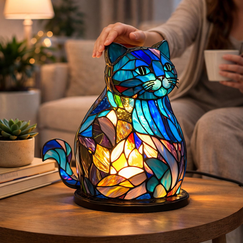 Stained Glass Mosaic Table Lamp LED Night Light Home Decor