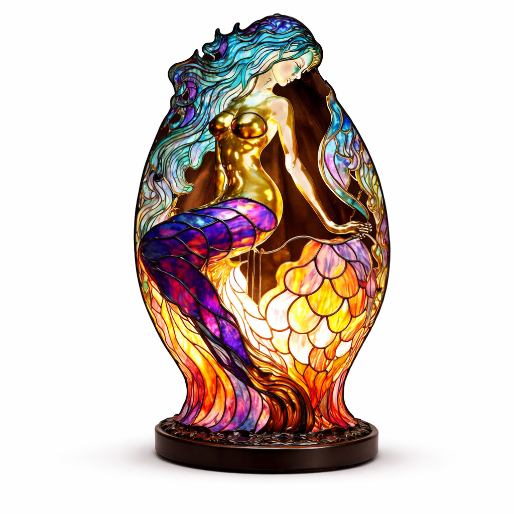 Stained Glass Mosaic Table Lamp LED Night Light Home Decor