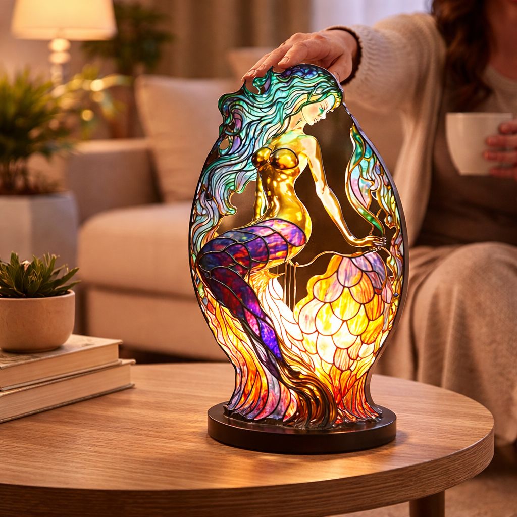 Stained Glass Mosaic Table Lamp LED Night Light Home Decor