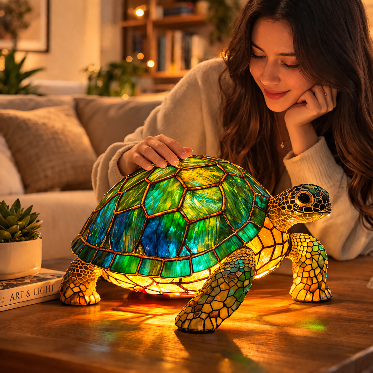 Stained Glass Mosaic Table Lamp LED Night Light Home Decor