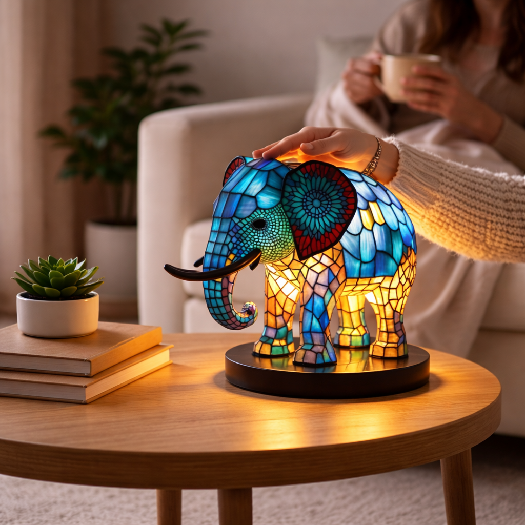 Stained Glass Mosaic Table Lamp LED Night Light Home Decor