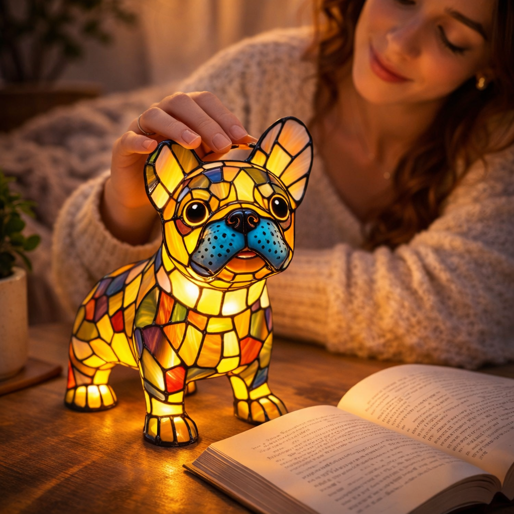 Dog Shape LED Table Lamp Stained Glass Style Night Light