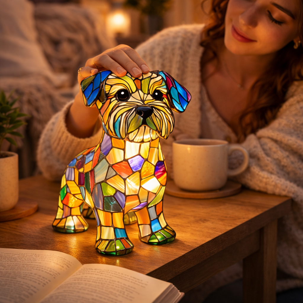 Dog Shape LED Table Lamp Stained Glass Style Night Light