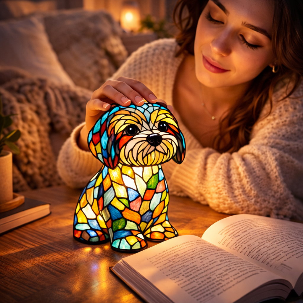 Dog Shape LED Table Lamp Stained Glass Style Night Light