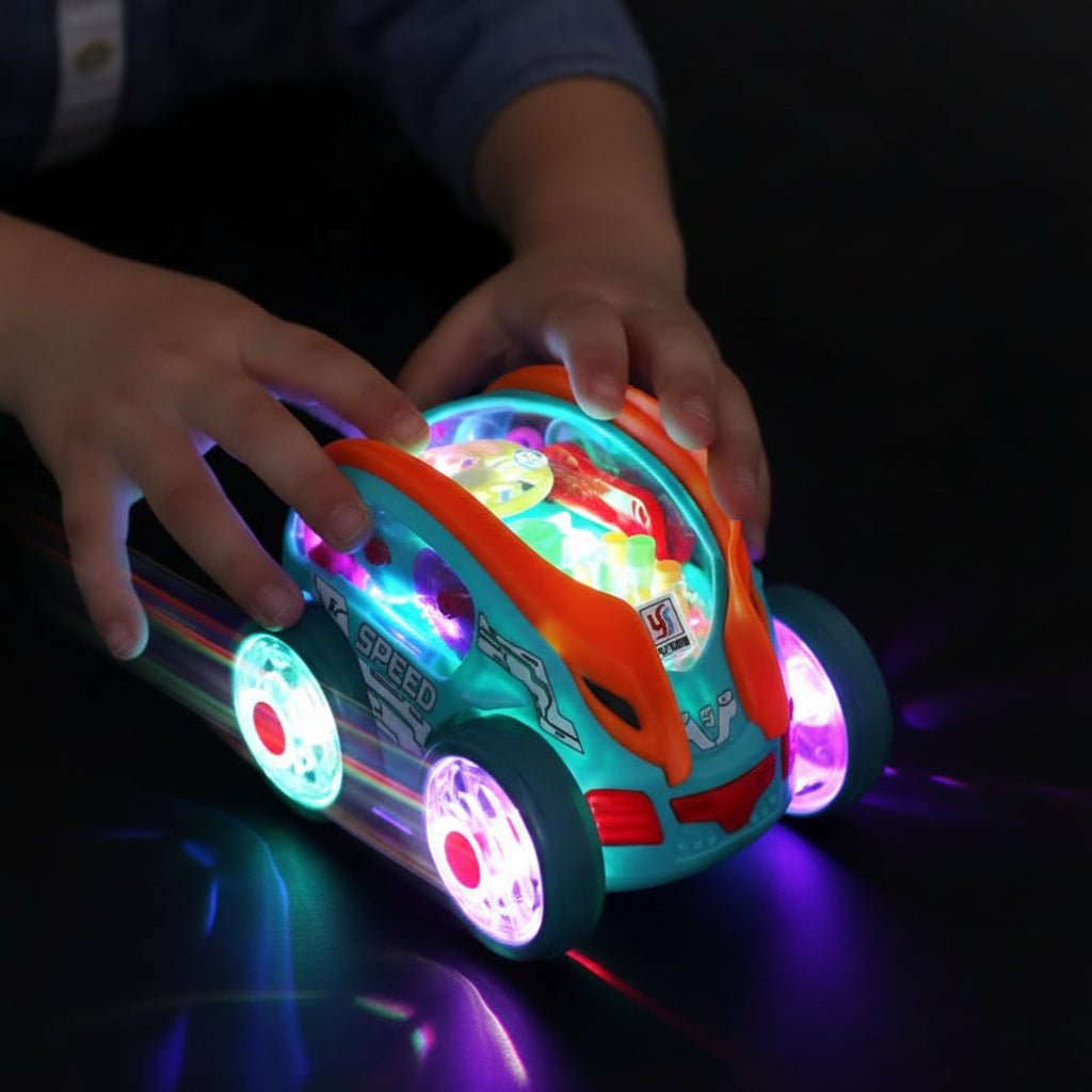 LED Light Up Toy Car with Music and 360 Degree Spin for Kids