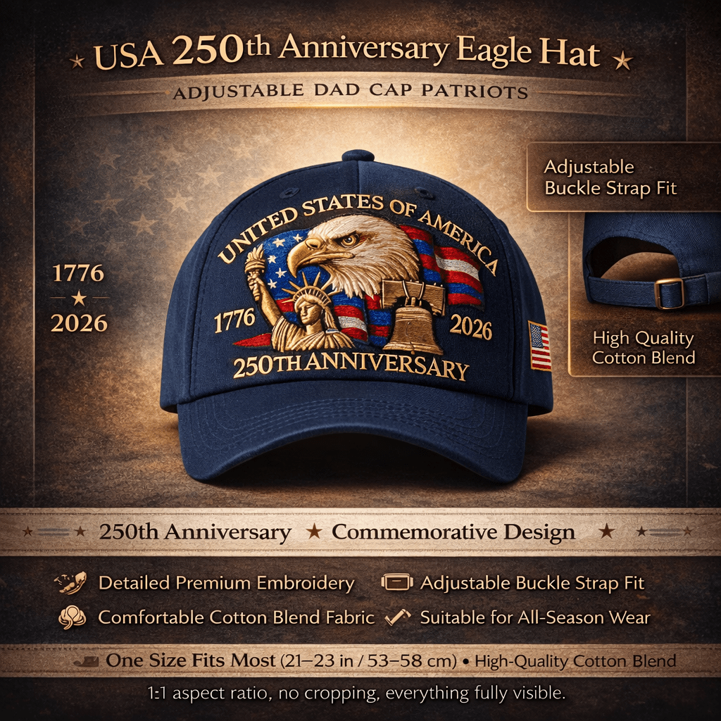 USA 250th Anniversary Eagle Adjustable Dad Cap Hat Patriotic Baseball Hat