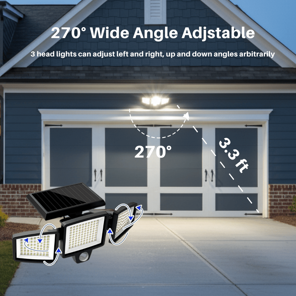 Solar Motion Sensor LED Security Light 3-Head Outdoor IP65 Waterproof