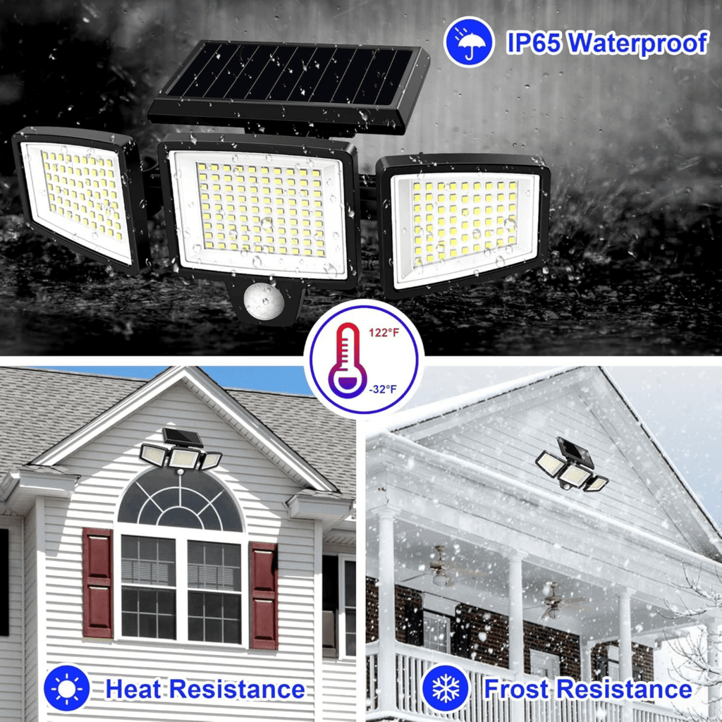 Solar Motion Sensor LED Security Light 3-Head Outdoor IP65 Waterproof