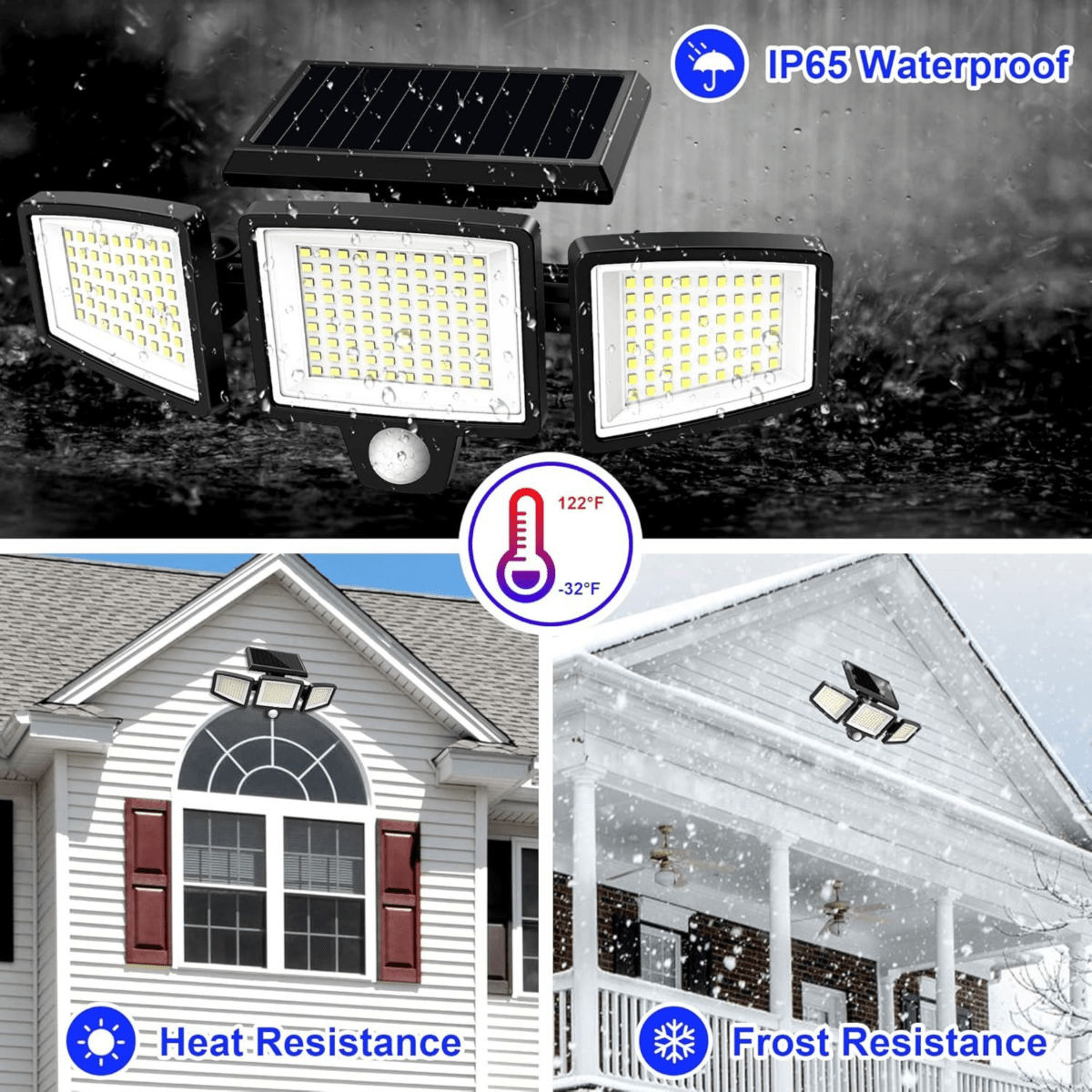 Solar Motion Sensor LED Security Light 3-Head Outdoor IP65 Waterproof